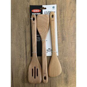 OXO Good Grips 3 Piece Kitchen Wooden Turner Set - Large Comfortable Handle